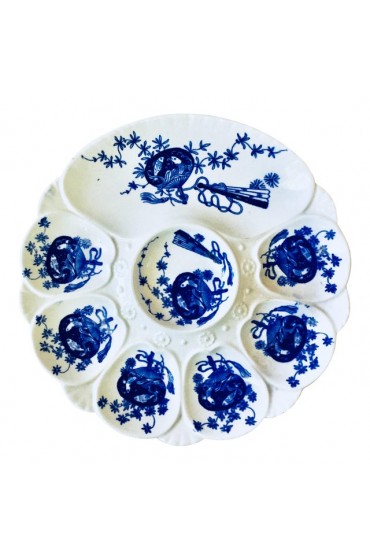 Home Tableware & Barware | 19th Century Victorian Porcelain Flow Blue Oyster Plate - VU57121