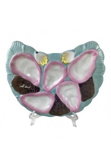Home Tableware & Barware | Porcelain Half Moon Pink Shell on Baby Blue Oyster Plate - KN21289