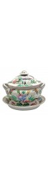 Home Tableware & Barware | Vintage Chinese Porcelain Ceramic Saucier Soup Tureen With Butterflies and Lotus Flowers- Signed on Both Pieces - YG39473