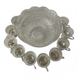 Home Tableware & Barware | Vintage Etched Crystal & Silverplate Punch Bowl Set- 11 Pieces - WO67237