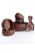 Home Tableware & Barware | Vintage Tulip Petal Carved Design Wood Salad Bowl Set- 7 Pieces - FB78749