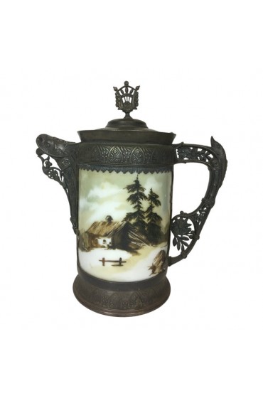Home Tableware & Barware | 1920s Antique Silver Plated and Porcelain Pitcher - LZ25372