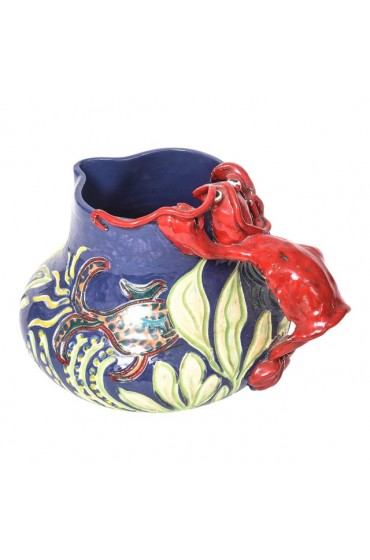 Home Tableware & Barware | 1997 Ceramic Folk Art Pottery Lobster Fish Sealife Under the Sea Pitcher - IV95126