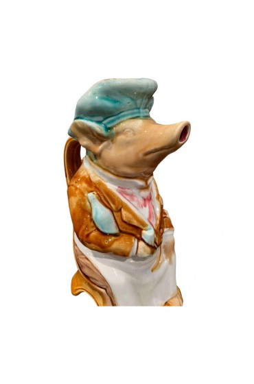 Home Tableware & Barware | 19th Century French Hand Painted Ceramic Barbotine Pig Pitcher by Onnaing - SX50712