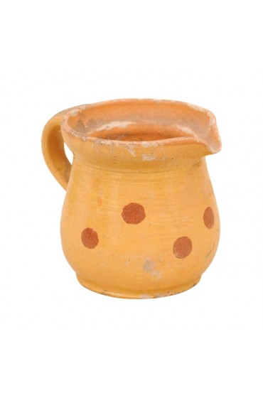 Home Tableware & Barware | 19th Century French Jaspe Ware Yellow Pitcher with Rust Polka Dots - BJ70345