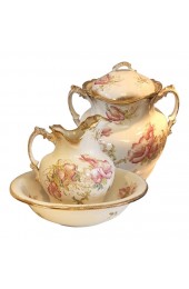 Home Tableware & Barware | Antique Lamberton Maddocks Works Royal Victorian Floral Gold Wash Basin Pitcher Lidded Jar Set- 3 Pieces - FH47734