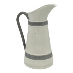 Home Tableware & Barware | Early 20th Century White Pitcher With Metal Handle and Trim - GP35506