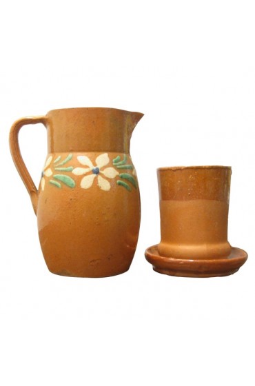 Home Tableware & Barware | French Terracotta Water Pitcher, Cup, & Coaster, S/3 - LO38749