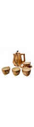 Home Tableware & Barware | Grandjean Jourdan Mid-Century Modern Vallauris Faux Bois Ceramic Pitcher & Cups - 7 Pieces - UT62709