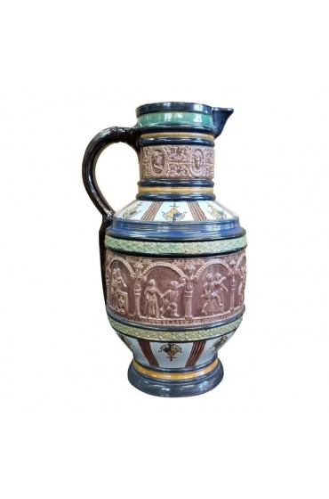 Home Tableware & Barware | Late 19th Century German Renaissance Revival Style Dancing Farmers Porcelain Krug - KV13804