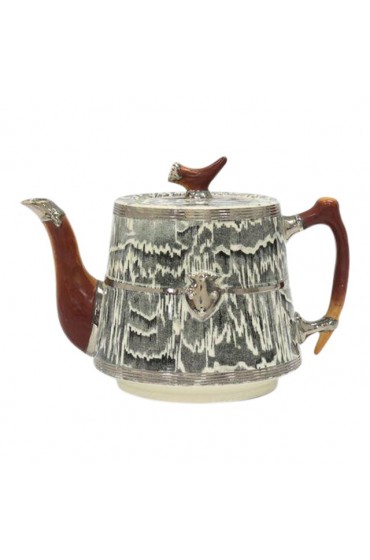 Home Tableware & Barware | 1930s English Silver Shield Faux Bois Tea Pot - LA35143