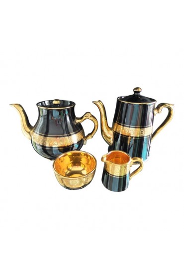 Home Tableware & Barware | 1930s Gibson and Sons Late Sevres Davenport, Black and Gold English Tea and Coffee Set - 4 Pieces - WY36217