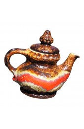 Home Tableware & Barware | 1960s Dumler & Breiden, West Germany Volcanic Tea Pot With Brown, Red and Ocher Wave Glazing - HP19761