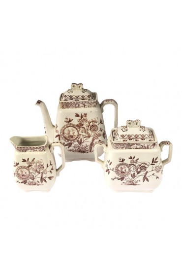 Home Tableware & Barware | 19th C Aesthetic Movement Brown Transfer Ware Coffee Set - 3 Pices - YJ36011