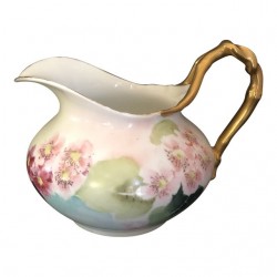 Home Tableware & Barware | Antique j.p.l. Limoges France Porcelain Creamer Floral Design With Gilt Bamboo Handle - DM41168