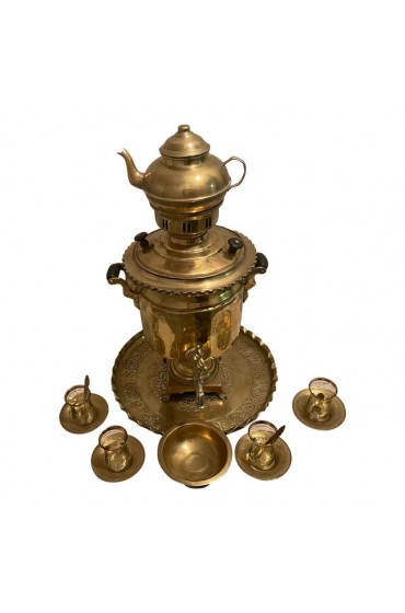 Home Tableware & Barware | Antique Persian Samovar Brass Tea Set, 14 Pieces - TW41586