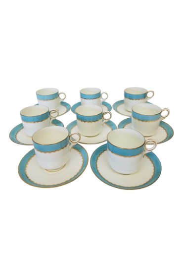 Home Tableware & Barware | Late 19th Century Paris Porcelain Demi Tasse With Gilt and Robins Egg Blue Banding - Set of 8 - PN11846