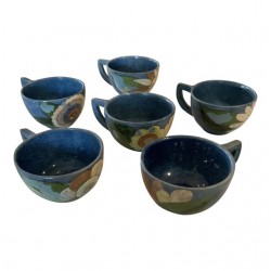 Home Tableware & Barware | Mid 20th Century Tlaquepaque Floral Blue Coffee Cups - Set of 6 - XT80025