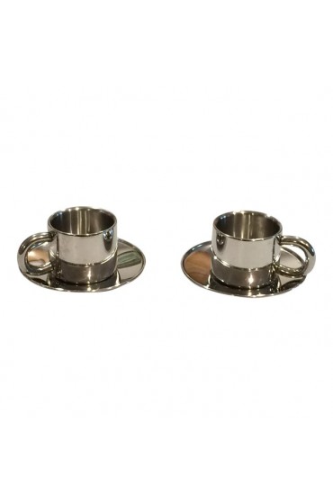 Home Tableware & Barware | Modern Italian Stainless Steel Espresso Cups and Saucers by Arvind Design Collection - Set of 2 - ML71948