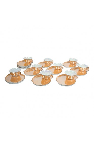 Home Tableware & Barware | Vintage Art Deco Peach Iridescent Lusterware Cups and Snack Plates - Set of 20 - US70258
