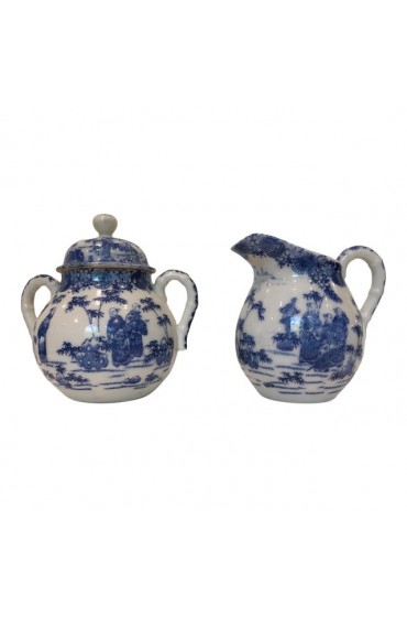 Home Tableware & Barware | Vintage Chinoiserie Blue and White Creamer and Lidded Sugar Bowl - Set of 2 - DF15520