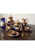 Home Tableware & Barware | Vintage Czech Glass Tea Service in Cobalt Blue With Hand Painted Raised Enamel Floral Detail on Gold Hand Painted Design - ZY95983
