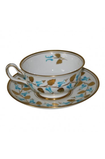 Home Tableware & Barware | Vintage English Royal Chelsea Footed Turquoise & Gold Hand Painted Teacup & Saucer Set- 2 Pieces - HM31739