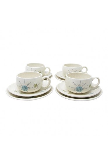 Home Tableware & Barware | Vintage Franciscan Starburst Earthenware Cups Saucers Plates With Atomic Design - 12 Pieces - HI74886