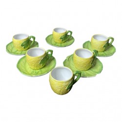 Home Tableware & Barware | Vintage Italian Majolica Lemon Cups and Saucers Set- 11 Pieces - HN43542