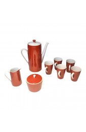 Home Tableware & Barware | Vintage Mid-Century Modern Caramel Pottery Coffee Set- 8 Pieces - PP15720