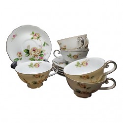 Home Tableware & Barware | Vintage Seyei Fine China Golden Rose Tea Cups & Saucers Set- 12 Pieces - UN83628