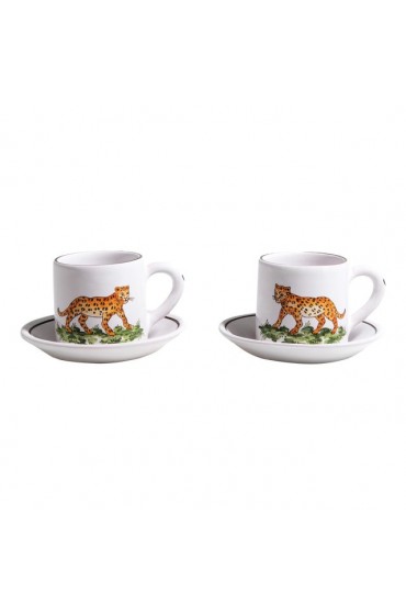 Home Tableware & Barware | ZdG Animaux de la Savane Espresso Cup & Saucer, Leopard - Set of 2 - SO37444