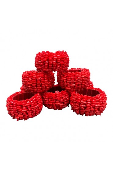 Home Tableware & Barware | Red Coral Beaded Napkin Rings, Set of Eight - FI16281