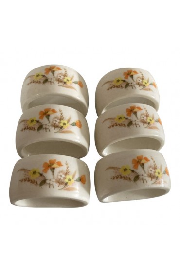 Home Tableware & Barware | Vintage Porcelain Floral Napkin Rings S/6 - EN28532