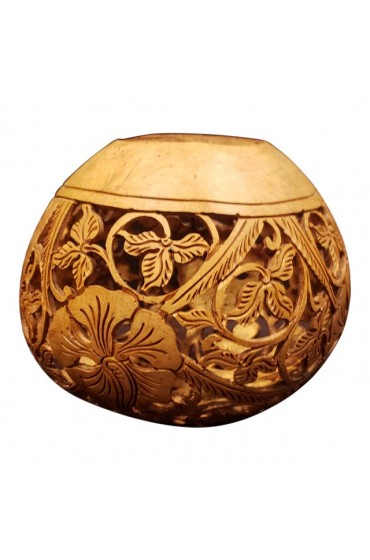 Home Decor | Vintage Carved Coconut Votive Candleholder - NF99883