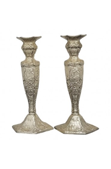 Home Decor | 1900’s Dutch Repousse Silver Plate Candlestick Holders - a Pair - LU00293