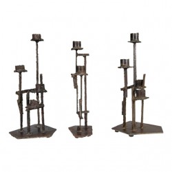 Home Decor | 1960s Paul Evans Welded Metal Brutalist Candlesticks - Set of 3 - QC96861