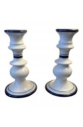 Home Decor | Dansk Bistro Blue and White Japanese Candlestick Holders - a Pair - ZG43867