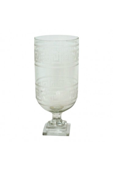 Home Decor | Etched Double Greek Key Footed Hurricane, Large - PG07714