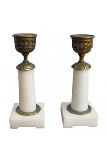 Home Decor | Fine Antique Venetian Bronze Marble Candle Holders - a Pair - GH65071