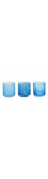 Home Decor | Handmade Glass Votives, Opaque Blue, Blue Polkadot & Blue Textured - Set of 3 - AZ09652