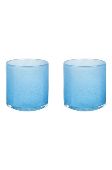 Home Decor | Handmade Glass Votives, Opaque Blue - Set of 2 - LX61942