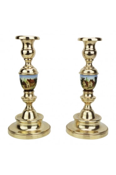 Home Decor | Late 19th Century French Brass & Porcelain Candlesticks- a Pair - GL17910