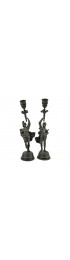 Home Decor | Late 19th Century Paul Dubois Silvered Bronze Candlesticks / Torches Representing a Man and a Woman Torch Holder in Armor - a Pair - DH71543