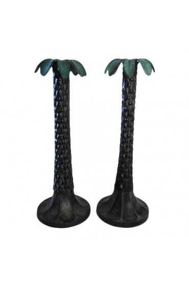 Home Decor | Late 20th Century Large Metal Palm Tree Candlesticks - Set of 2 - MT34415