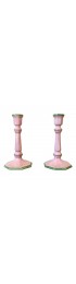 Home Decor | Late 20th Century Palm Beach Style Pink and Green Candlesticks, Made in Italy - a Pair - PV89068