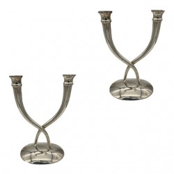 Home Decor | Late 20th Century Sterling Silver Candle Holders by Villa - a Pair - KA06892