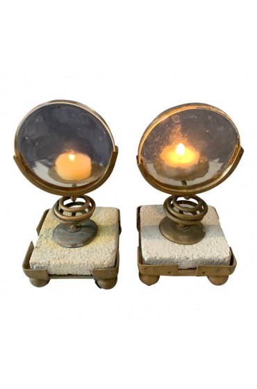 Home Decor | Magnifying Candleholders on Stone and Metal Stand - BD84368