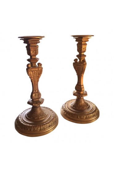 Home Decor | Mid 19th Century French Brass Candlesticks - Set of 2 - MD20881