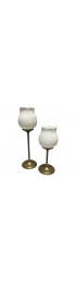 Home Decor | Mid 20th Century Brass and Ivory Ceramic Tulip Candle Holders - a Pair - ZQ58528